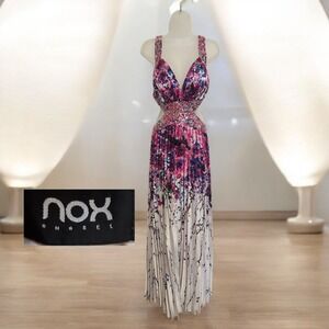 Nox Anabel Pink Floral V-neck Dress Side Cutouts Sequins Beads Floral Size Small